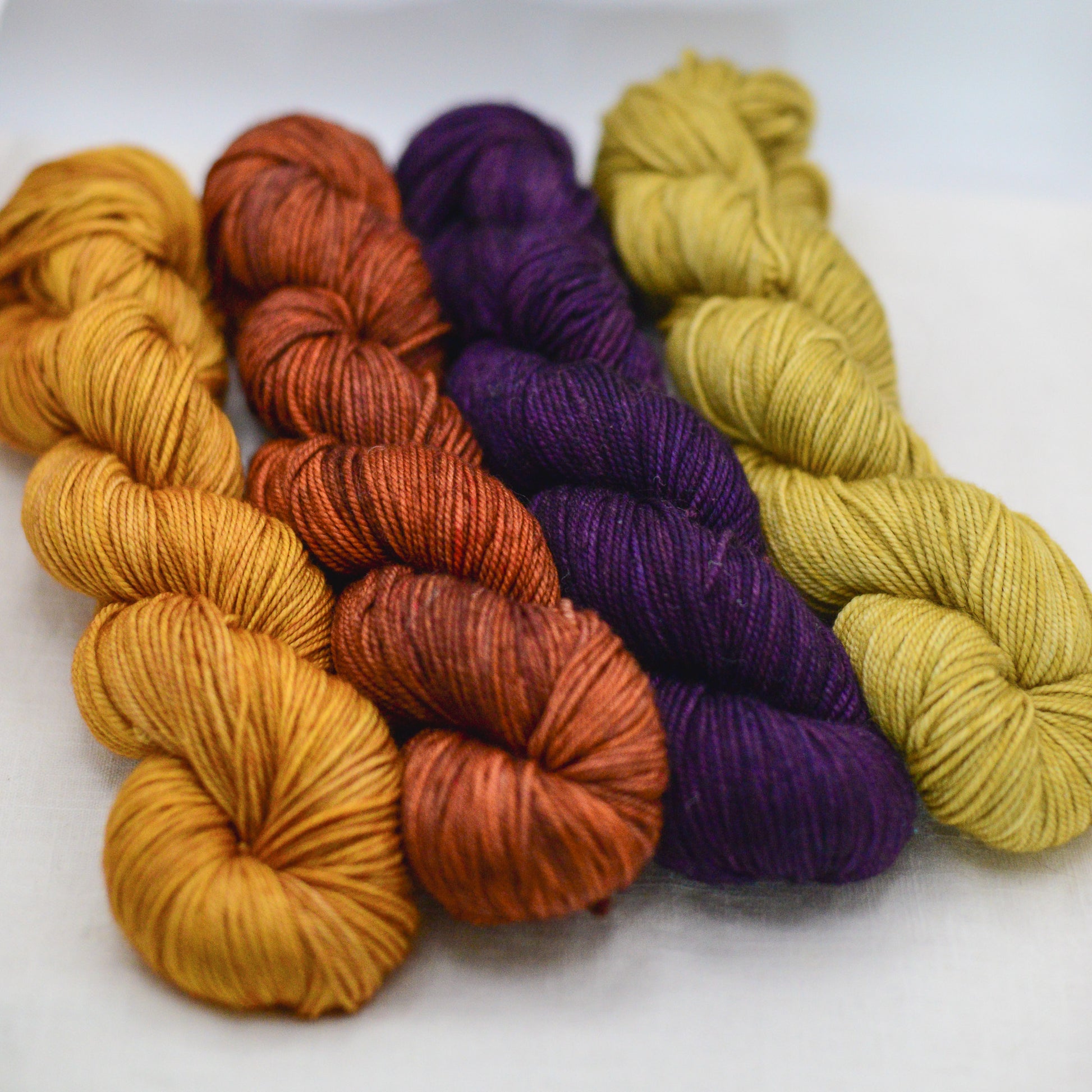 Hand dyed merino yarn, dk yarn, 4 skeins, autumn palette