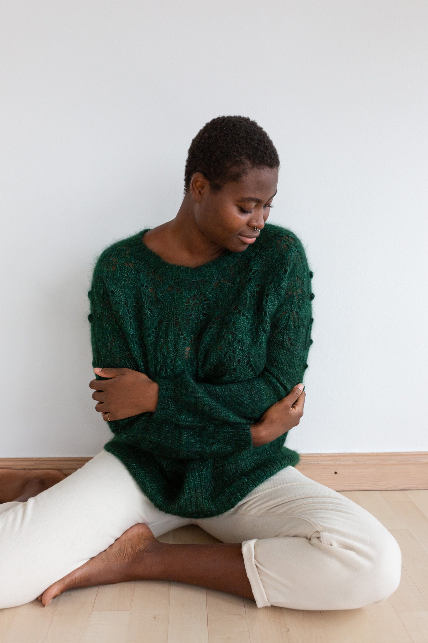 Lace Yoke Sweater in Kid Mohair Silk "After the Rain" Knitting Pattern