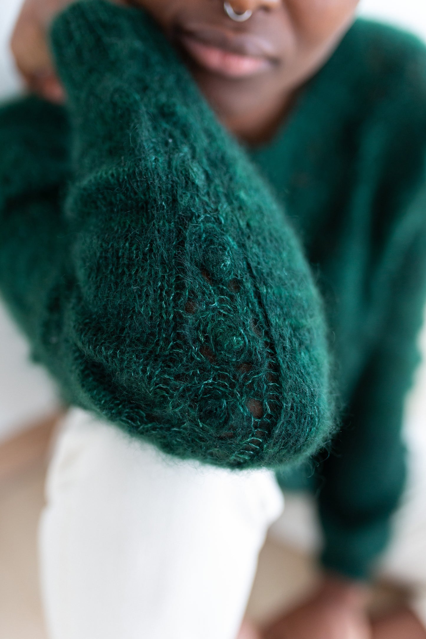 Lace Yoke Sweater in Kid Mohair Silk "After the Rain" Knitting Pattern